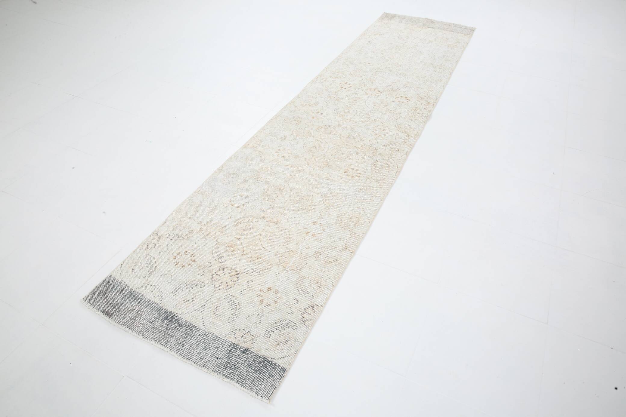 3x11 Rugs For Hallway Beige & Blue Vintage Runner Rug, 82x338Cm