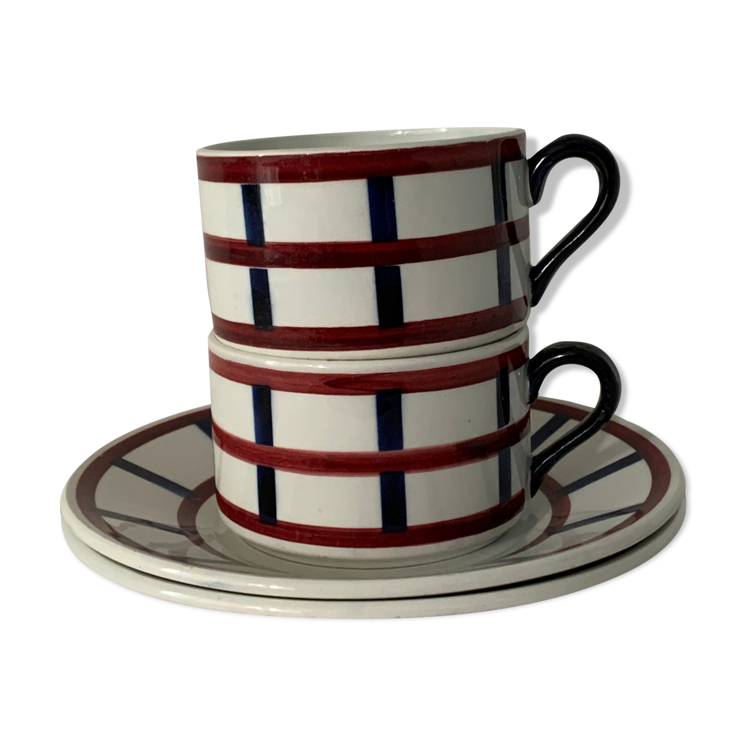 Pair of porcelain cups and cups Béarn HBCM Montereau