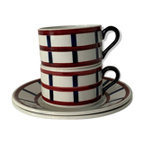 Pair of porcelain cups and cups Béarn HBCM Montereau