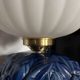 Vintage blue globe table lamp with white pleated globe