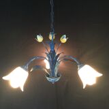 Lustre 3 lumières bleu à fleurs