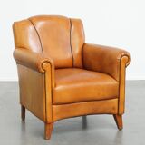 Sheepskin Leather Armchair and Dark Brown Piping