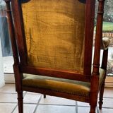 Antique Louis XVI style armchair – carved wood – green velvet – to be restored
