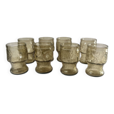 Brown water glasses decorated with citrus slices