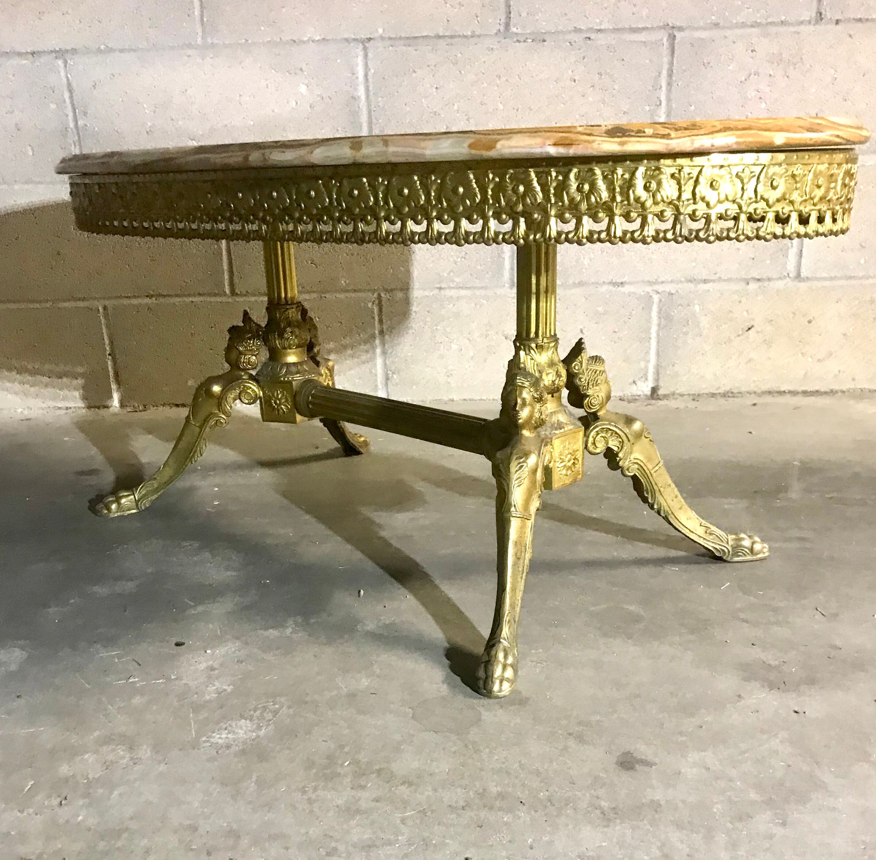 Marble and brass coffee table