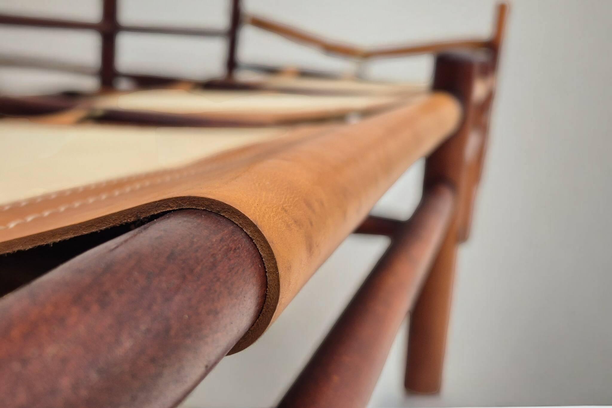 1960s, Scandinavian design by Arne Norell, sofa, model "Kontiki", original condition, leather, beech.