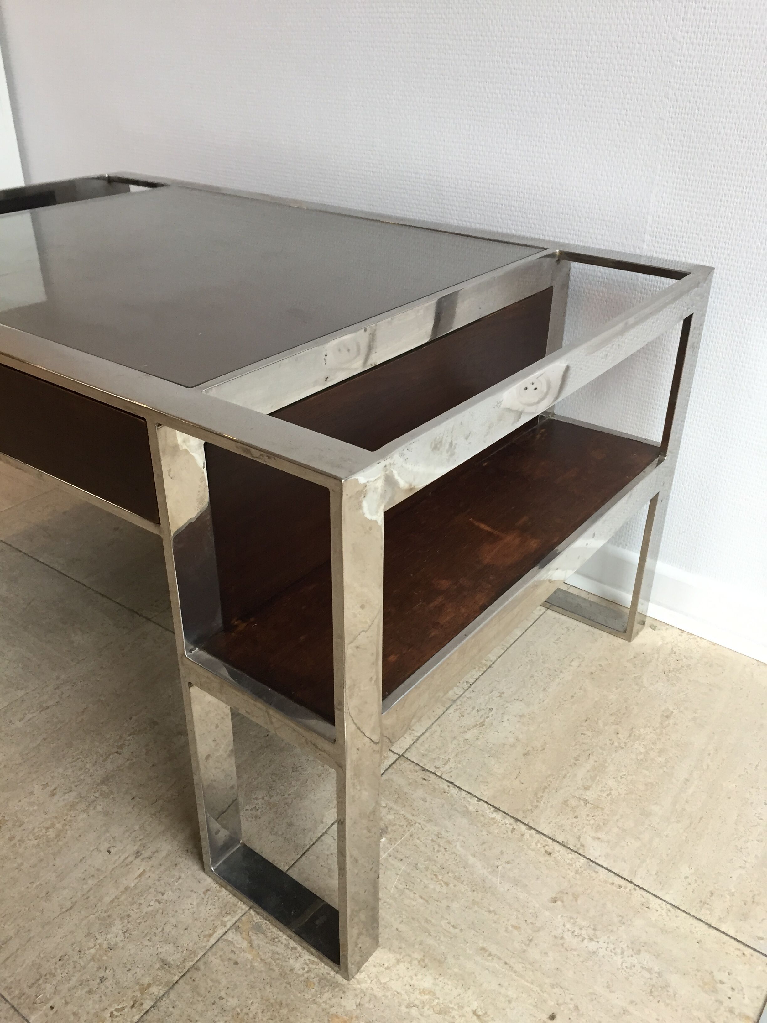 Art deco coffee table in glass and chrome