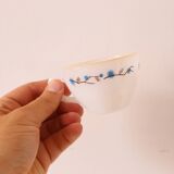 Set of 5 cups and under cups made in Mexico, Termocrisa,, white and blue