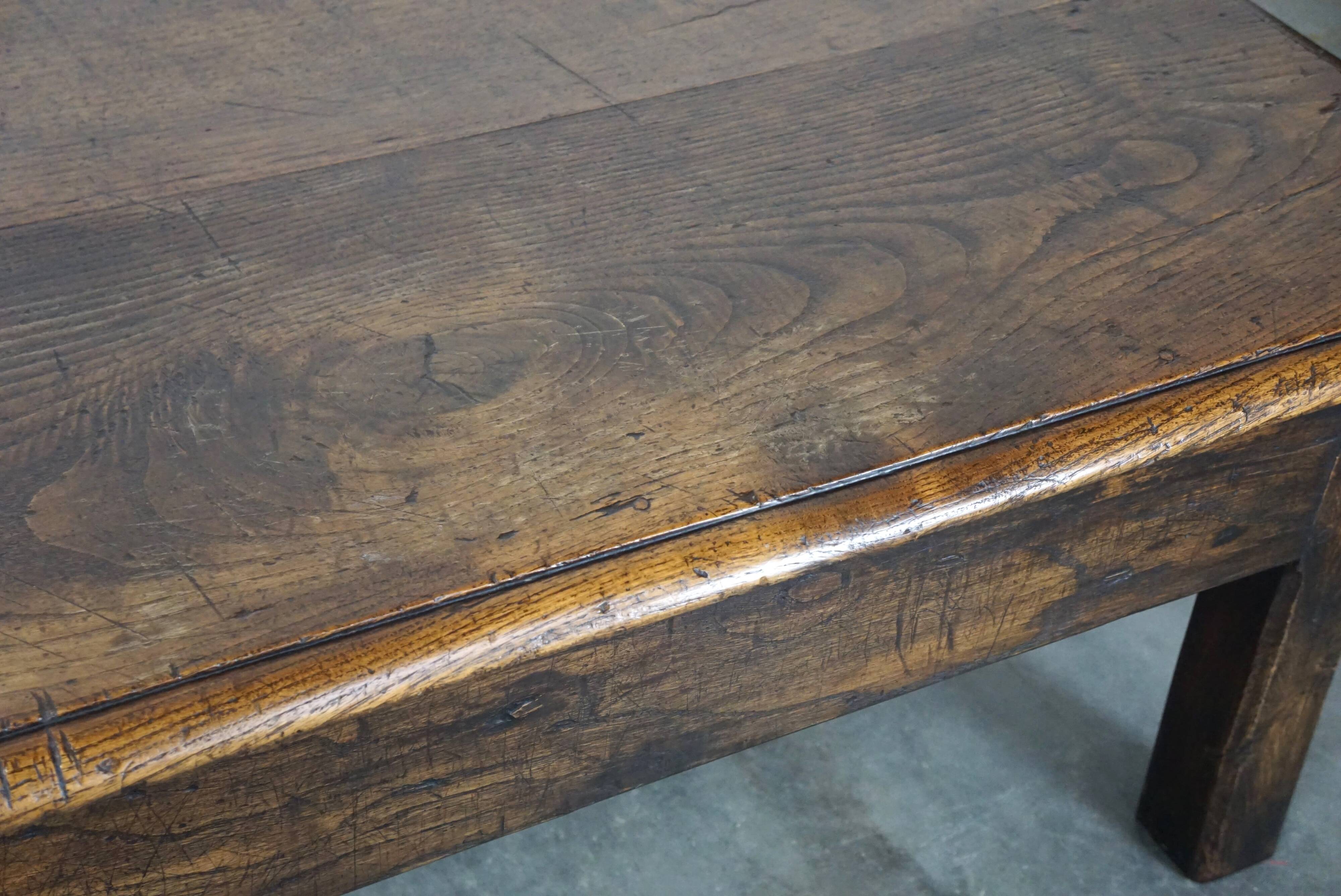 Large antique dark oak coffee table with one drawer