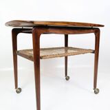 Serving Trolley Made In Rosewood With Wicker Shelf By Johannes Andersen For CFC Silkeborg From 1950s