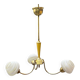 Three-light chandelier in brass and striated opaline glass – 1950s-60s