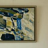 Original mid-century Swedish oil on canvas – “Abstract Composition” by Tryggve Örn – vintage & framed, 52.5 × 67 cm