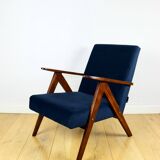 Classic armchair Var B-310 1960s vintage navy blue velvet - dark wood