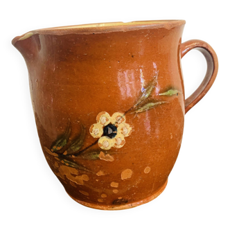 Antique Savoyard pottery pitcher with floral decoration
