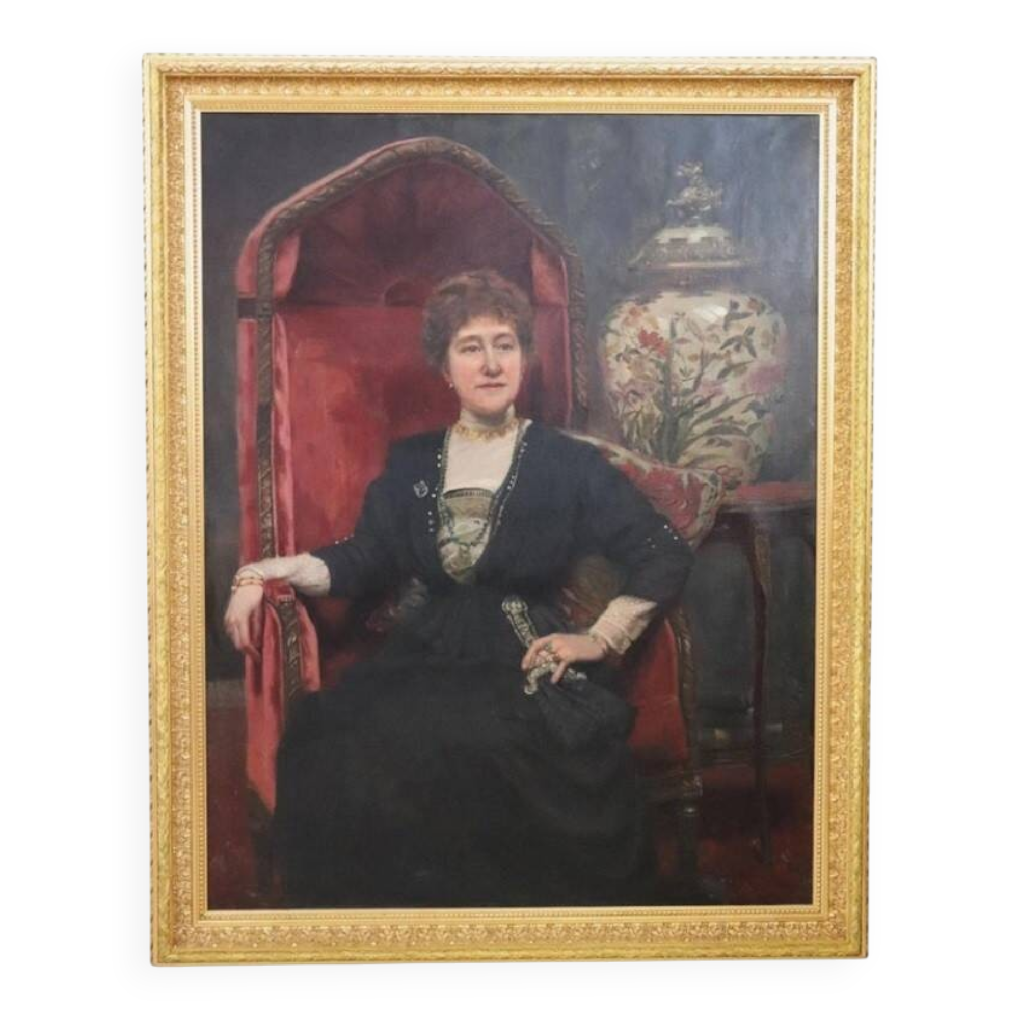 Large oil painting on canvas, portrait of a lady, signed and dated 1913