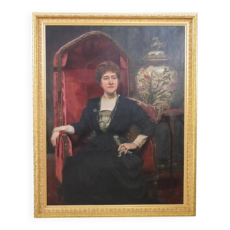 Large oil painting on canvas, portrait of a lady, signed and dated 1913