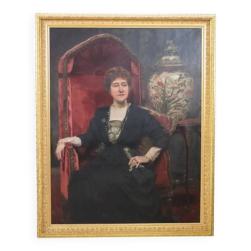 Large oil painting on canvas, portrait of a lady, signed and dated 1913