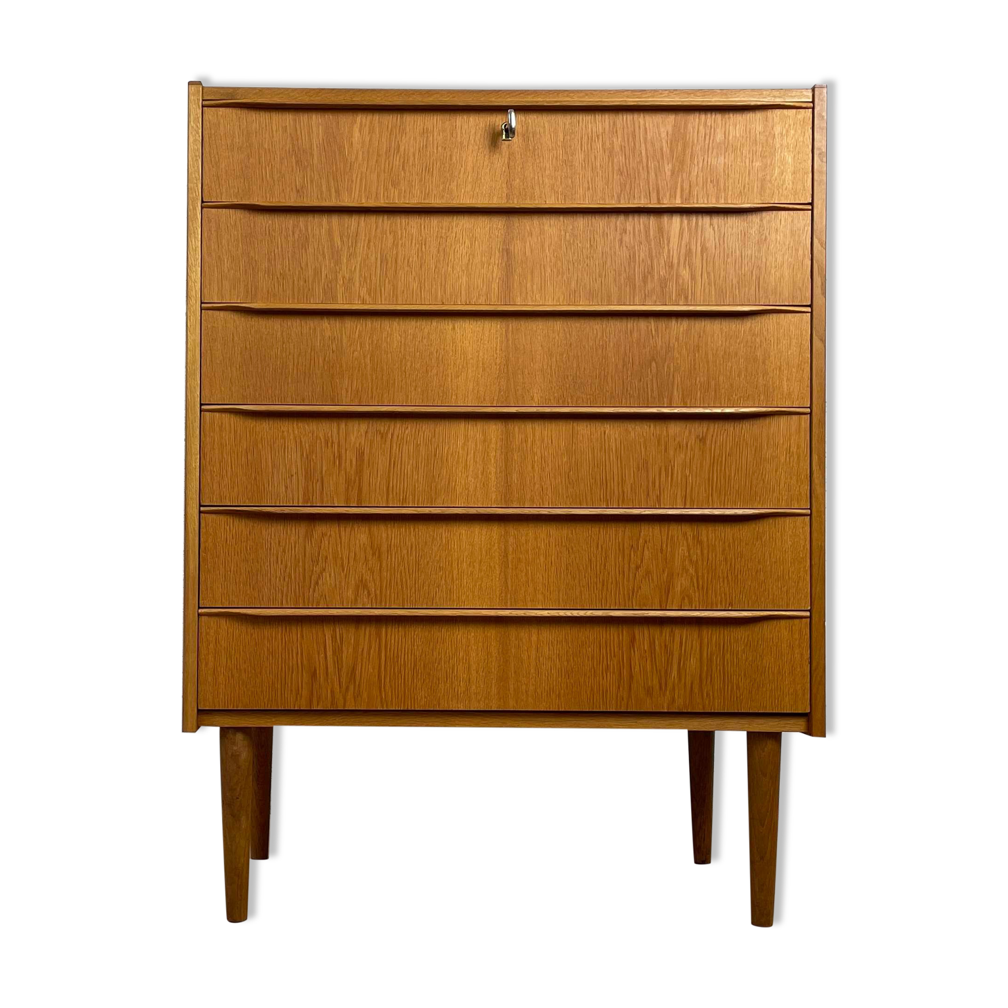 Scandinavian chest of drawers 6 vintage oak drawers, 60s