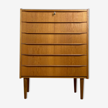 Commode scandinave 6 tiroirs vintage en chêne, années 60