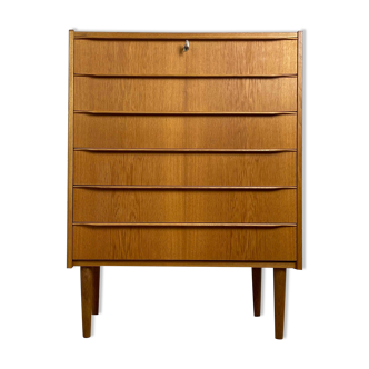 Commode scandinave 6 tiroirs vintage en chêne, années 60