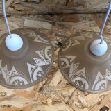 Old pair suspension vianne molded glass + decor + vintage white thread