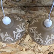 Ancienne paire suspension vianne verre moulé + décor + fil blanc vintage