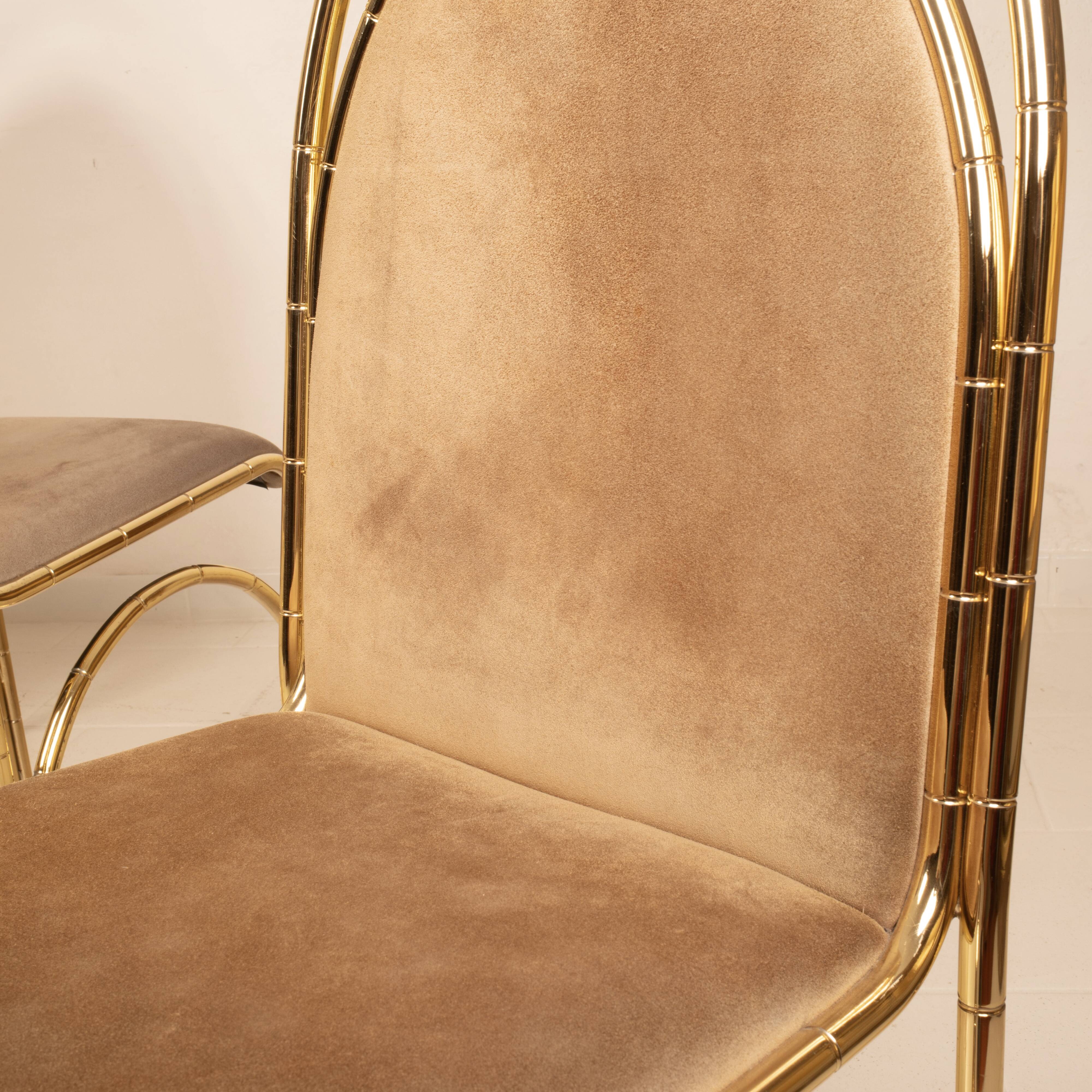 Chaises en daim et laiton 1970 Manufacture italienne