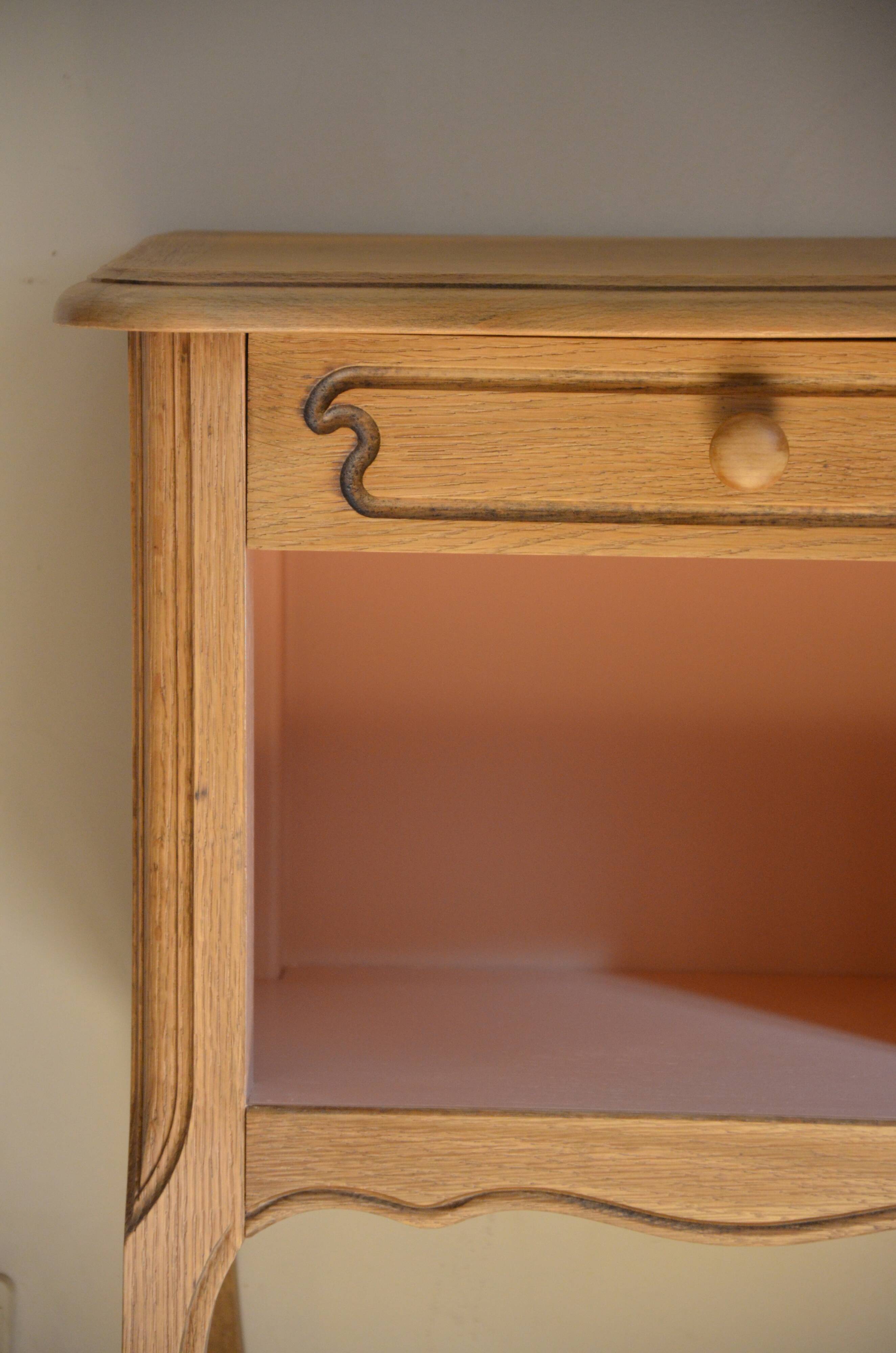 Wood and pink bedside table