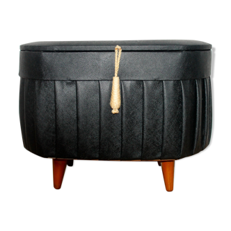 Coffre vintage banc en skaï des années 50 pied compas