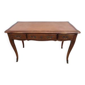 bureau style Louis XV bois, plateau cuir marron