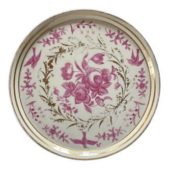 Dessert dish in pink and gold porcelain