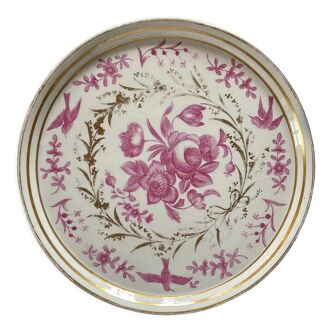 Dessert dish in pink and gold porcelain