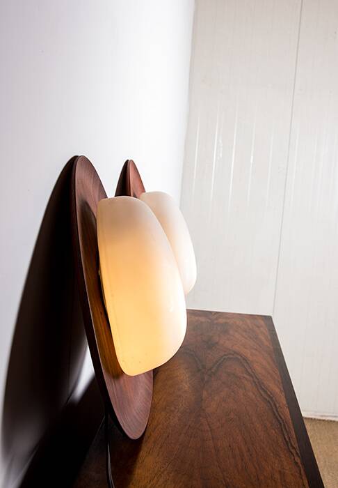 Pair of Italian teak and opaline wall lights by Goffredo Reggiani 1960.