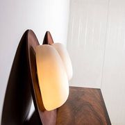 Pair of Italian teak and opaline wall lights by Goffredo Reggiani 1960.