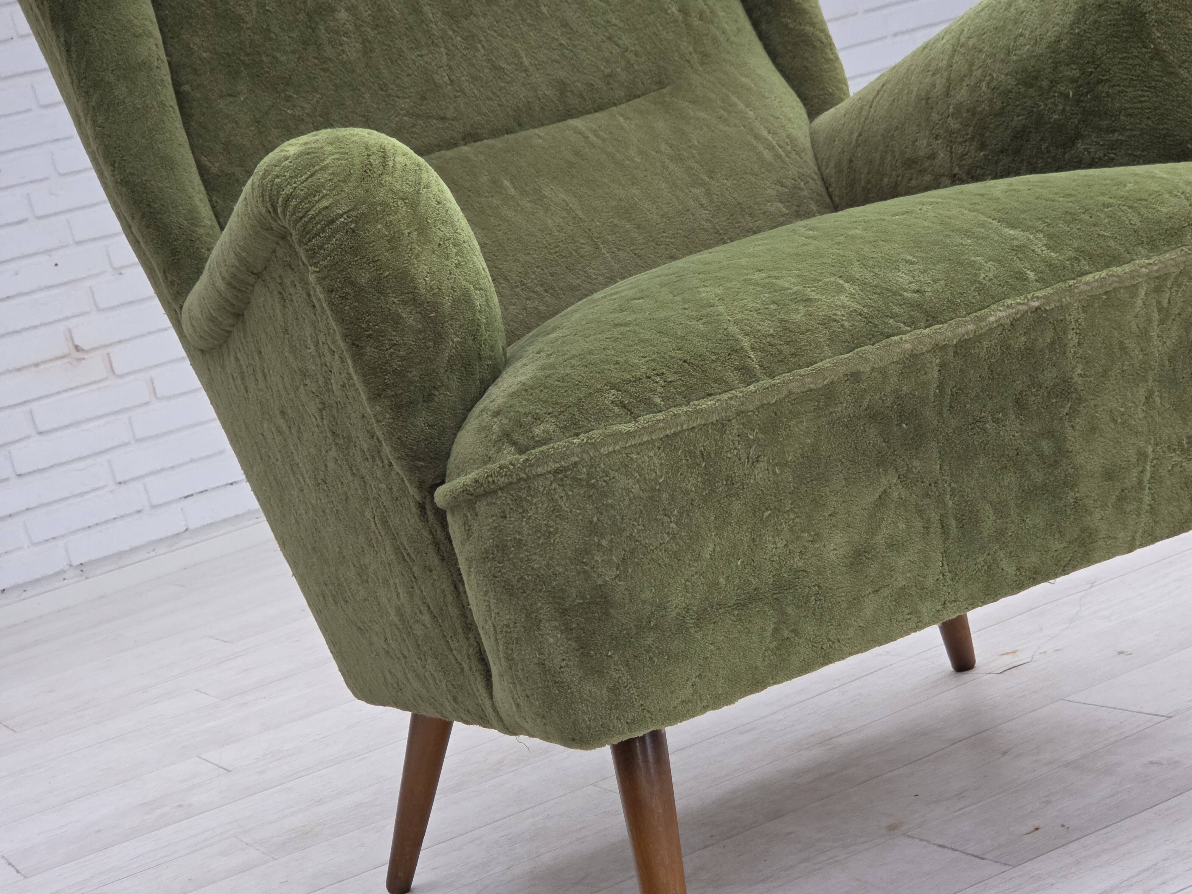 1960s, Scandinavian design, highback armchair, furniture velour.
