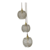 Waterfall pendant light with three vintage globe lights in molded glass