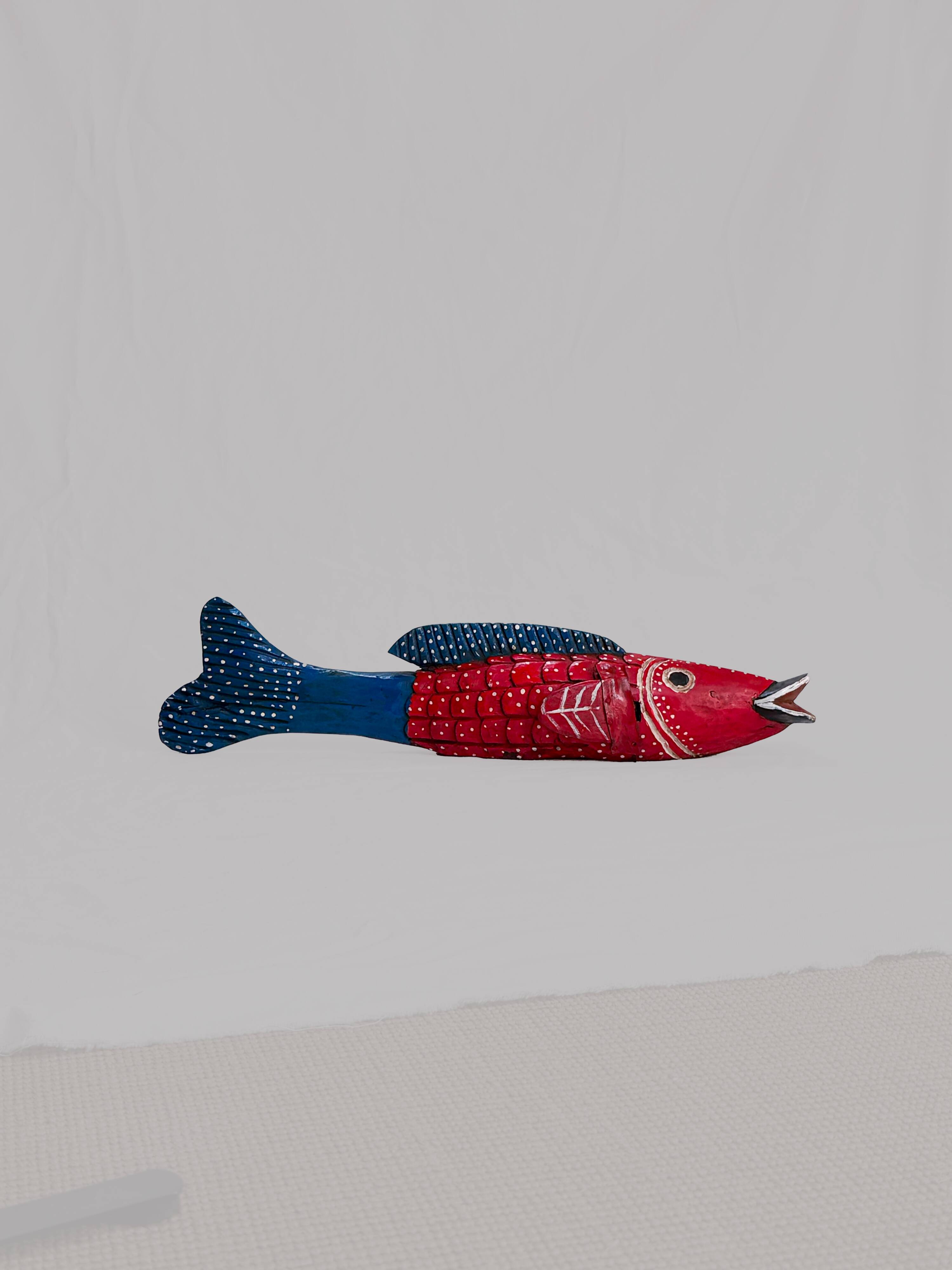 Poisson Bozo rouge et bleu en bois  (Mali)
