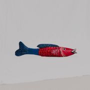 Poisson Bozo rouge et bleu en bois  (Mali)