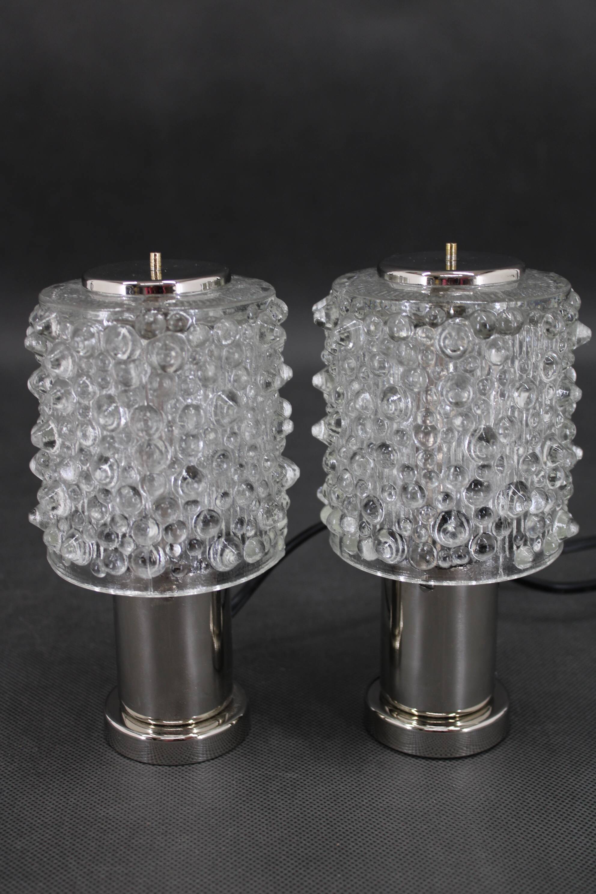 1970s Pair of Glass Table Lamps by Kamenicky Senov, Czechoslovakia-