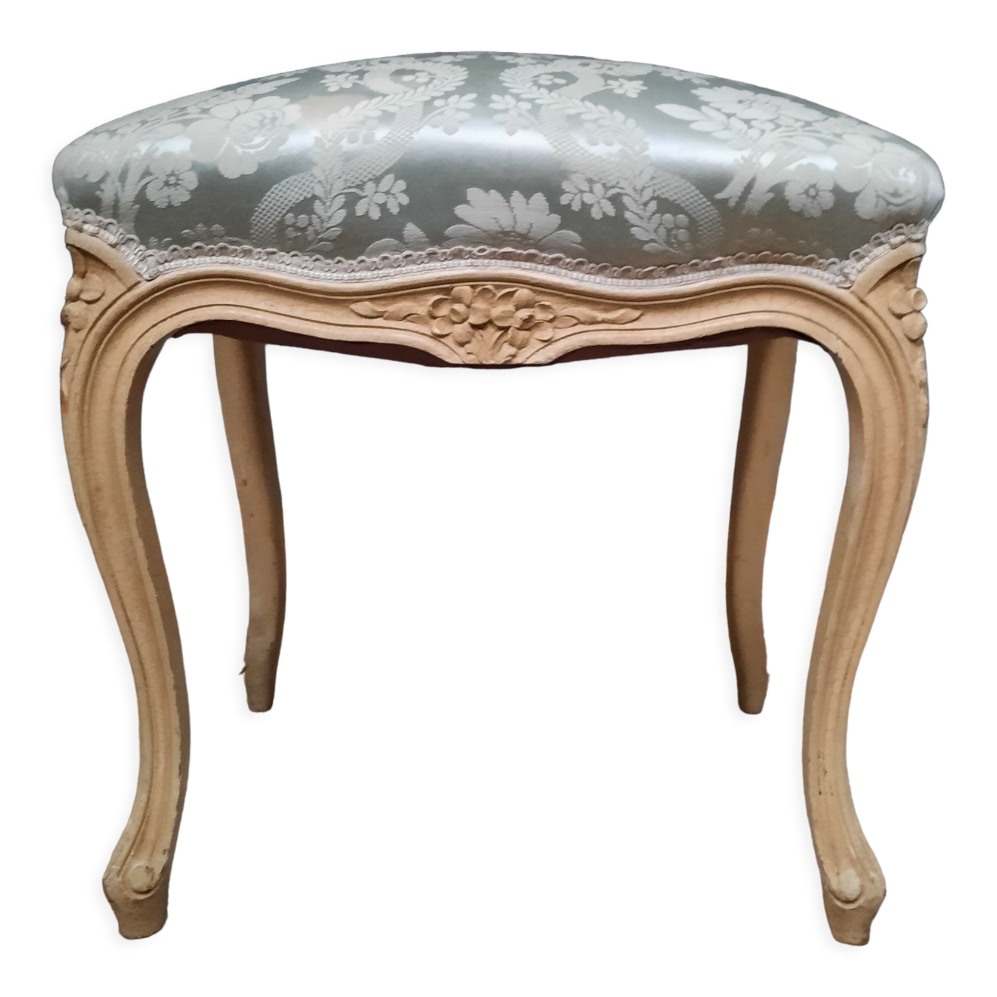 Pouf laqué blanc style Louis XV