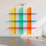 Multicoloured designer wall shelf in PMMA (plexiglass) 15 mm – 200×200×28 cm