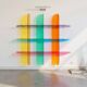 Multicoloured designer wall shelf in PMMA (plexiglass) 15 mm – 200×200×28 cm