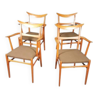 Ensemble de 4 fauteuils de salle à manger en corne de vache allemands par Lübke, années 1950, extrêmement rares