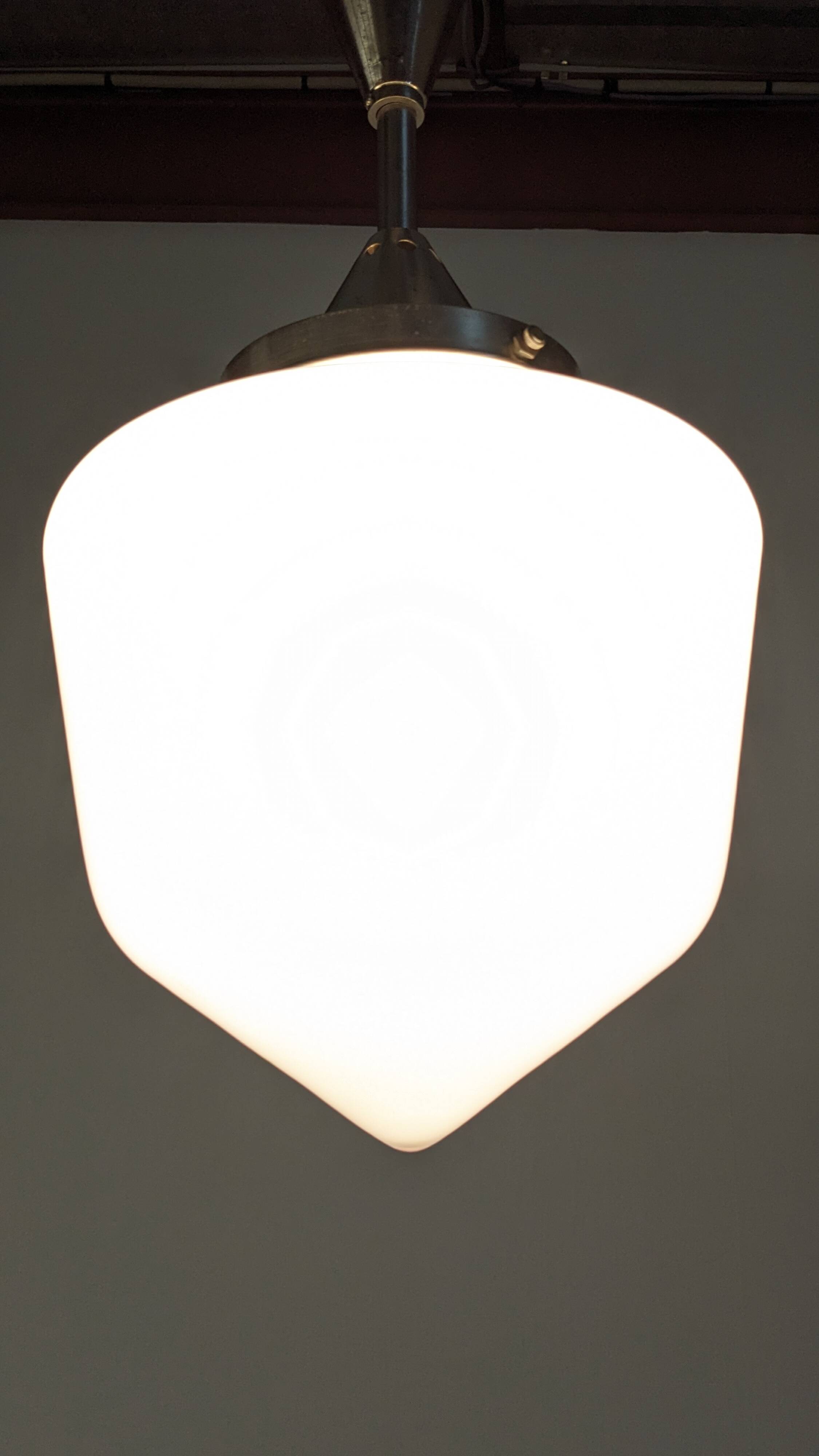 XL Art Deco suspension in white opaline, France circa 1920