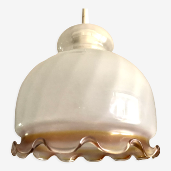Frosted glass suspension with orange-brown ruffles 1960
