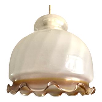 Frosted glass suspension with orange-brown ruffles 1960