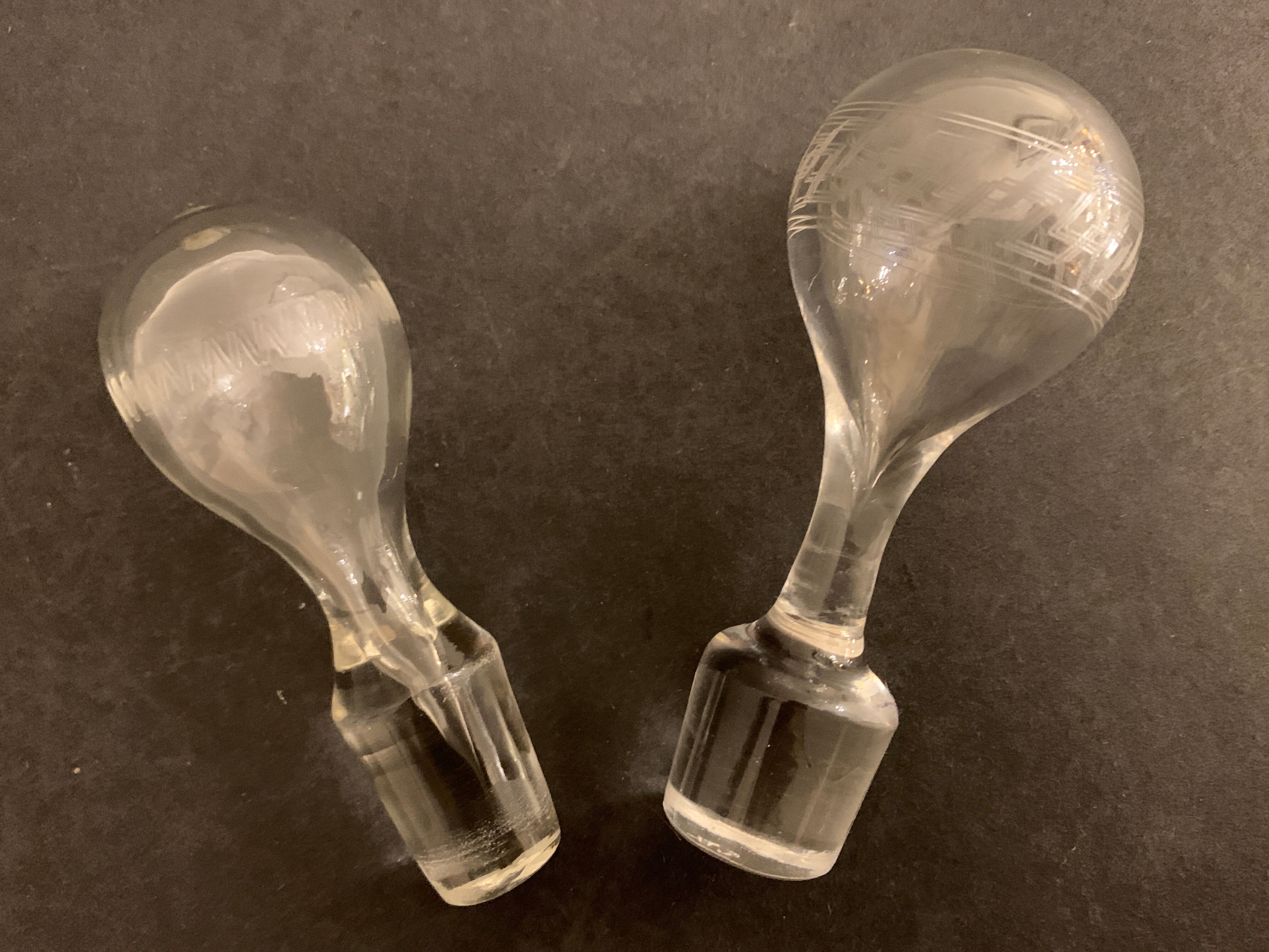 Pair of ancient decanters made of Baccarat crystal, Greek friezes