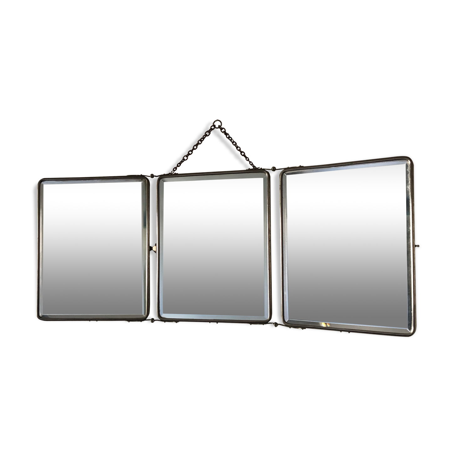 Mirror triptych Barber nickeled vintage 1930 31x77cm