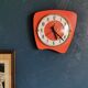 Vintage formica clock asymmetrical silent wall clock "Jaz orange"