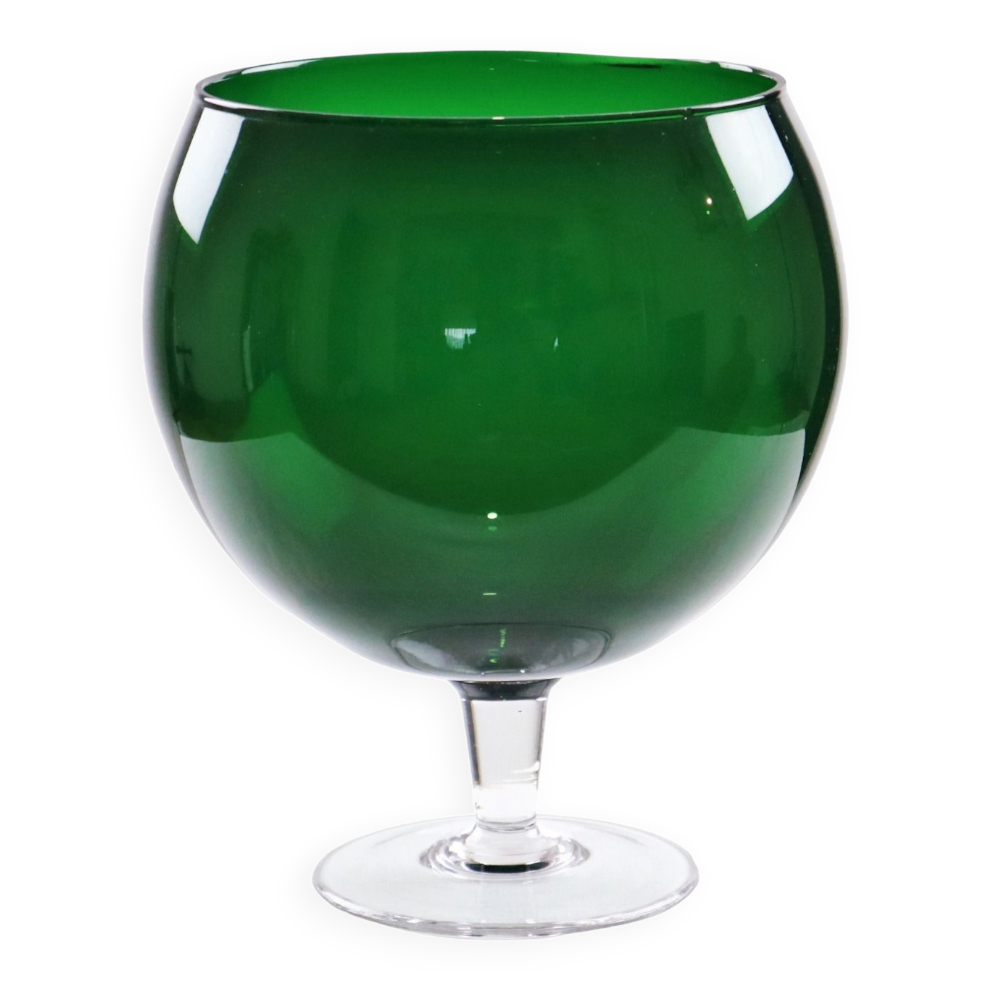 Grand vase en verre vert vintage 'brandy glass' soufflé à la bouche 26cm